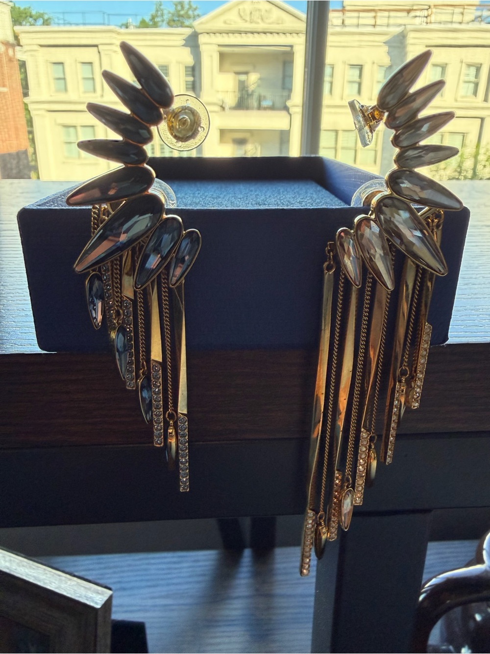Swarovski Gold-tone Crystal Fringe Wing Drop Earrings